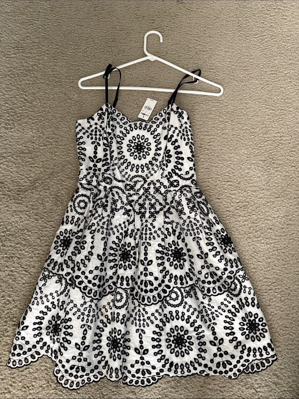 Express White Sundress with Black Eyelet Floral Embroidery NWT